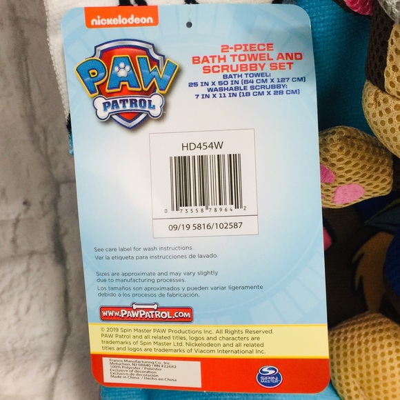 Paw Patrol 2 Piece Bath Towel & Scrubby Set - Picture 5 of 5